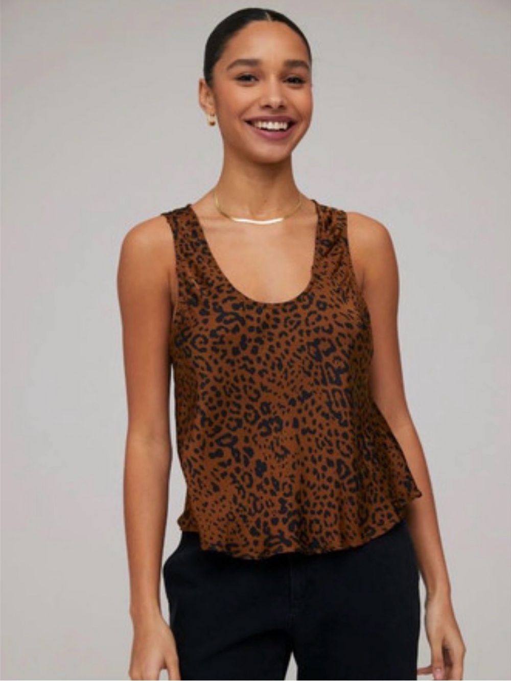 Black Tape_ Leopard-Print Brown Scoop Neck Tank